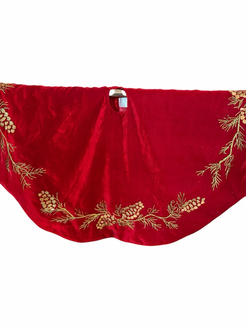 Martha Stewart Red Velveteen Embroidered  Pincone  Christmas Tree Skirt 48”